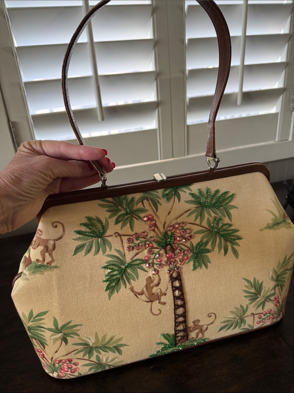 Vintage Isabella Fiore Monkey/Palm Tree Shoulder Bag